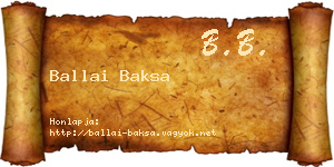 Ballai Baksa névjegykártya